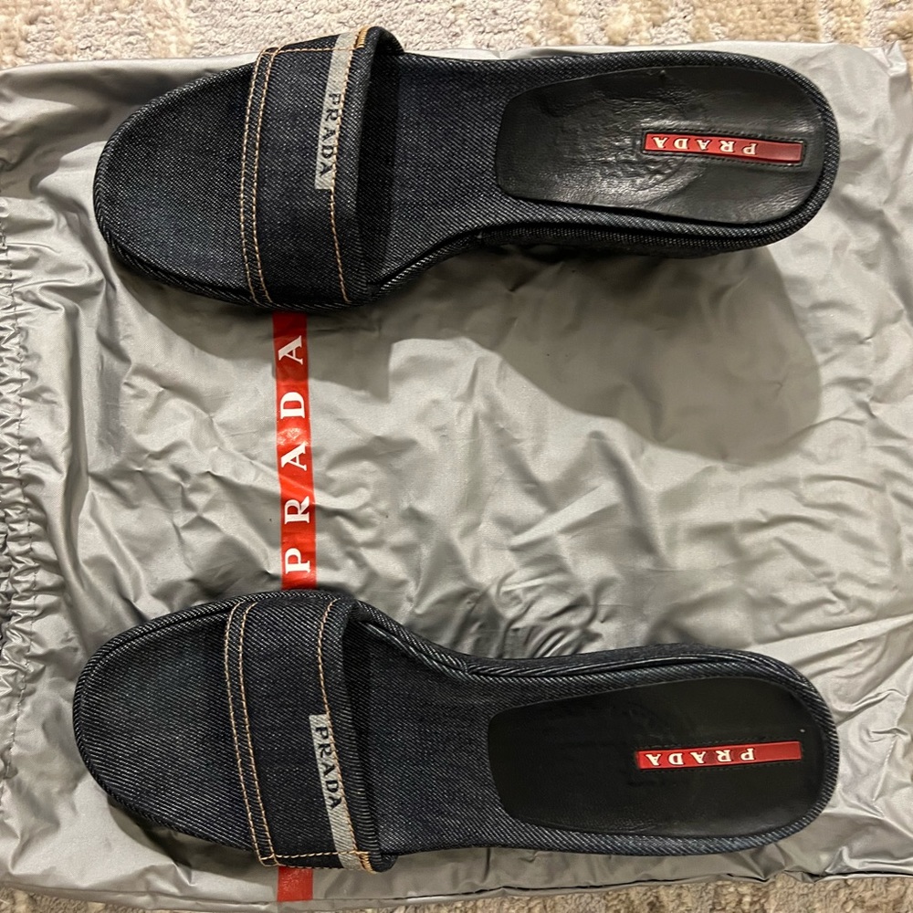 Prada Denim Wedge Slides EU40 US9.5-10